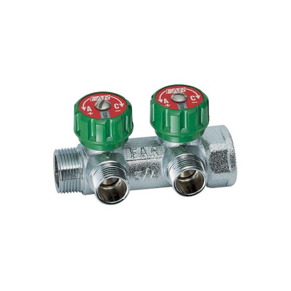 FAR Регулирующий коллектор Far FK 3821 1" (ВР-НР) с 2 отводами 3/4" Eurokonus