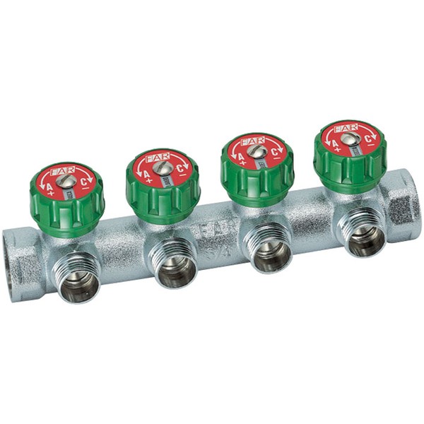 FAR Регулирующий коллектор Far FK 3823 3/4" (ВР-ВР) с 4 отводами 1/2" Eurokonus